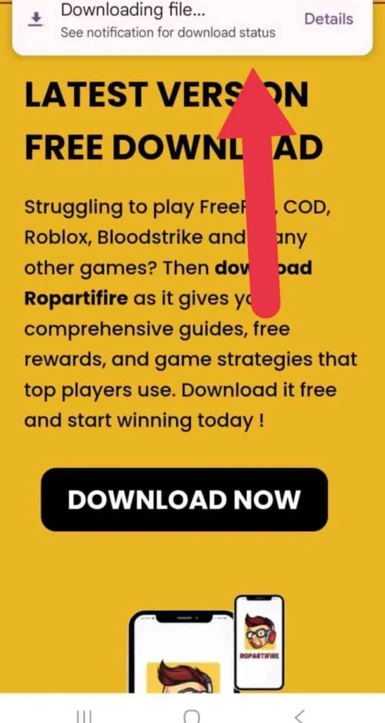 Clicking the Ropartifire APK download button on website